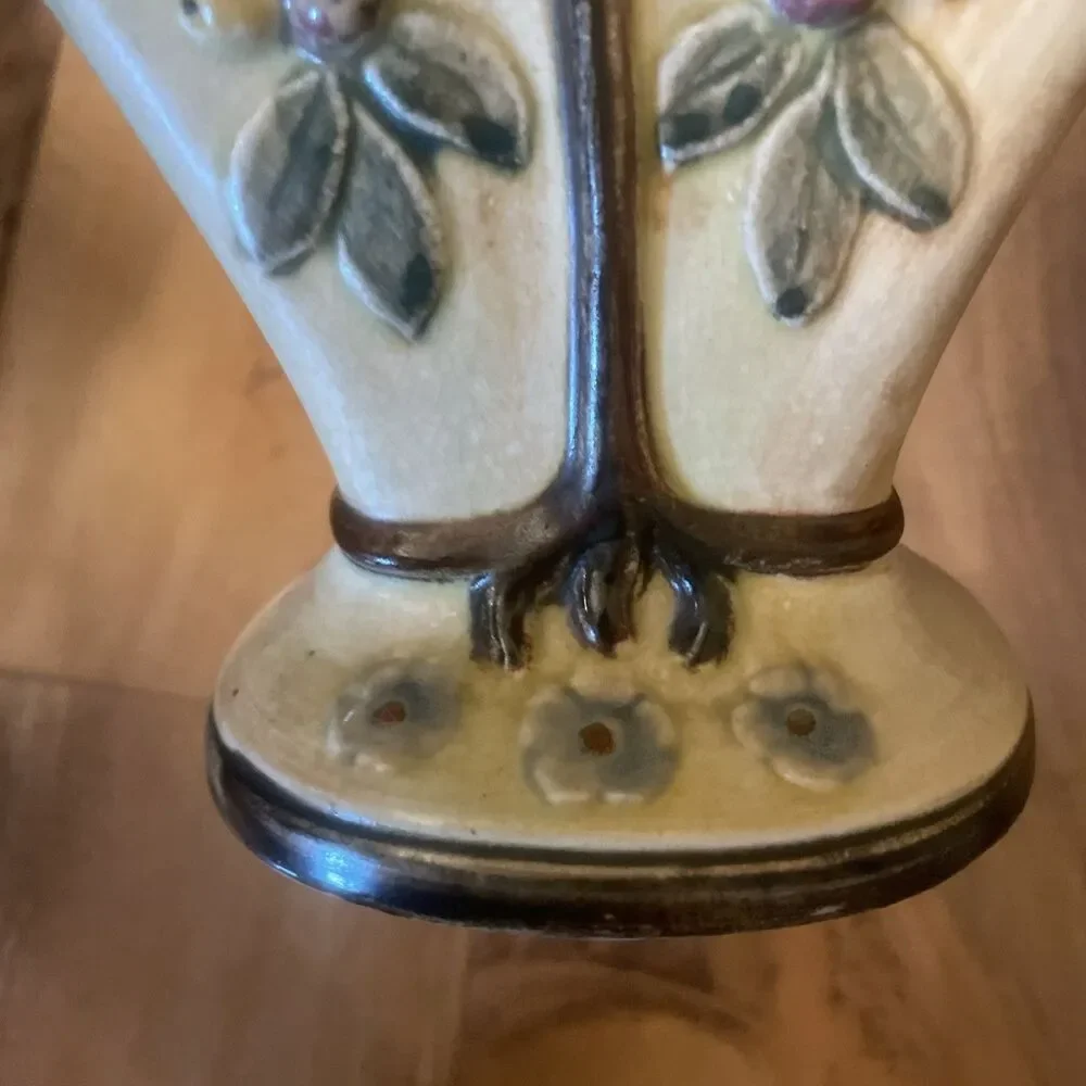 Antique Weller Ware Voile Apple Tree Fan Floral Vase Signed Pottery
